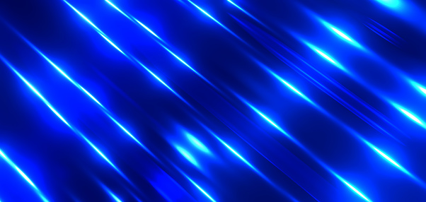 Blue metal texture background, interesting striped chrome waves pattern, silky textile wavy design, 3D render illustration.