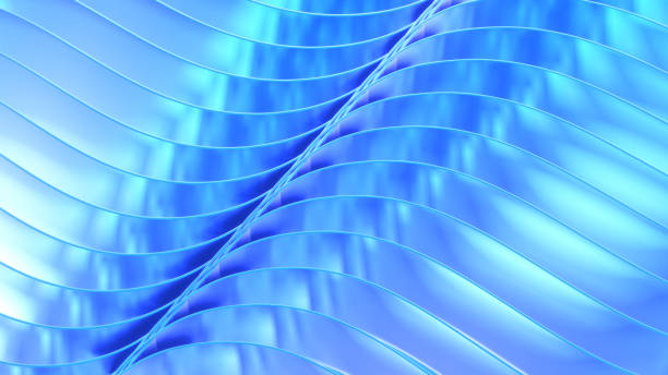 Silver blue metallic background, shiny chrome striped 3D metal abstract background, technology lustrous 3D render illustration.