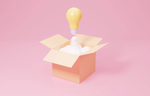 istock Light bulb soaring out of opened box, think outside the box or innovative idea to start business concept, 3d render illustration. 1416423781