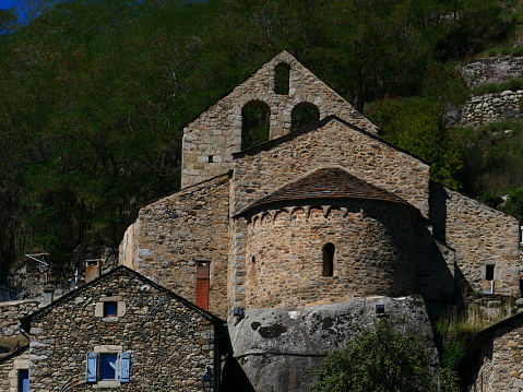 Saint-André Romanesque church in the cemetery of Angoustrine, Cerdanya, Pyrénées-Orientales