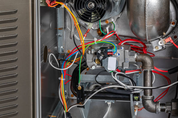 Furnace gas valve. HVAC maintenance, repair, service and installation concept. stock photo