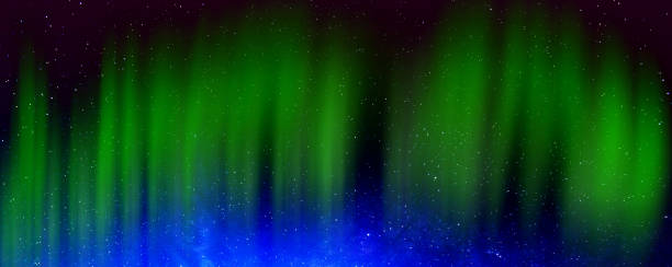 istock Panorama A beautiful green aurora and blue sky background with stars. 1416436320