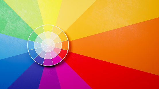 RYB Color Wheel on a Colorful Background with Copy Space 3D Render Illustration