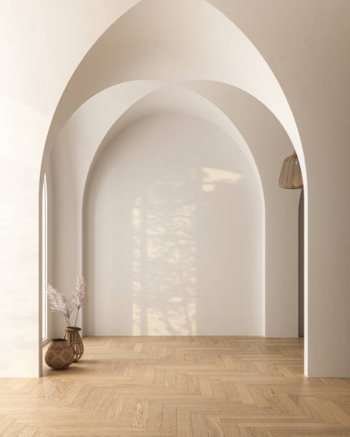 istock Contemporary empty home interior, parquet flooring, Scandi-Boho style. 1416449612
