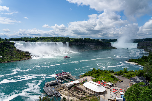 Niagara Falls Cruise Boat Tour. Ontario, Canada. American Falls. Horseshoe Falls.