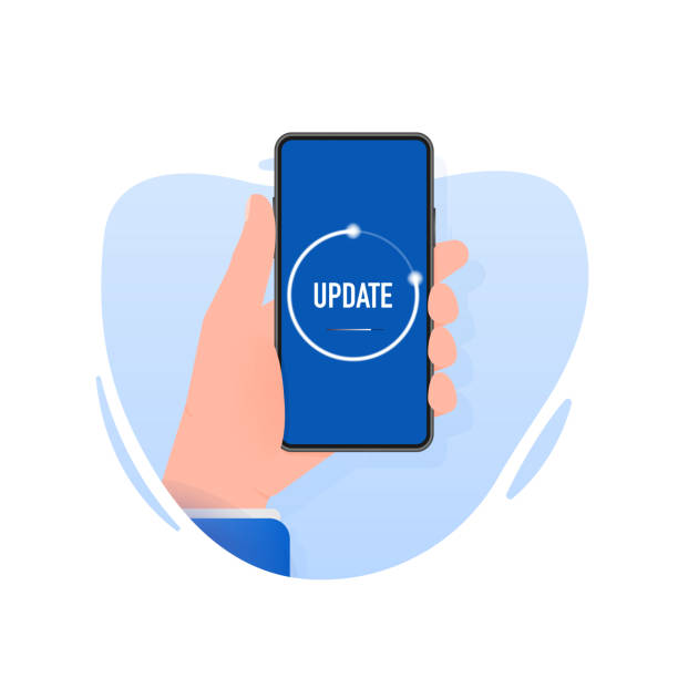 Data update or synchronize with bar process. Flat people. Update on laptop and smartphone Data update or synchronize with bar process. Flat people. Update on laptop and smartphone. synchronize stock illustrations