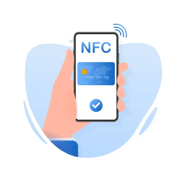 Vector illustration of Illustration with nfc people for mobile app design. Earn money online. Online banking