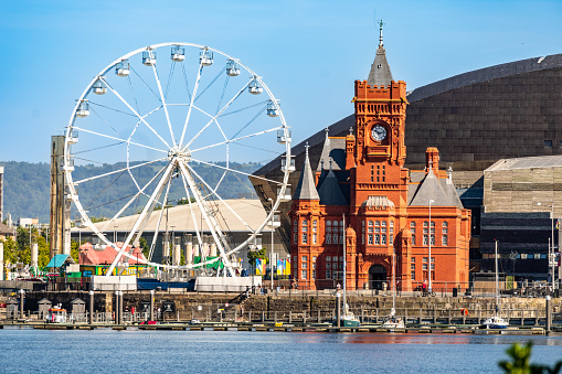 Cardiff, United Kingdom - August 29, 2016: Tourists and locals are watching the powerboats getting ready for the P1 national championships at the Cardiff Harbour Festival & the P1 Welsh Grand Prix of the Sea in Cardiff Bay.