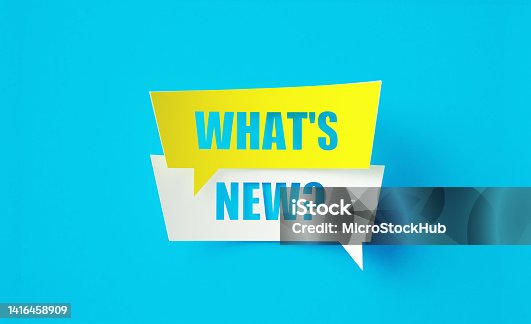 istock What's New Written Cut Out Yellow And White Speech Bubbles Sitting Over Blue Background 1416458909