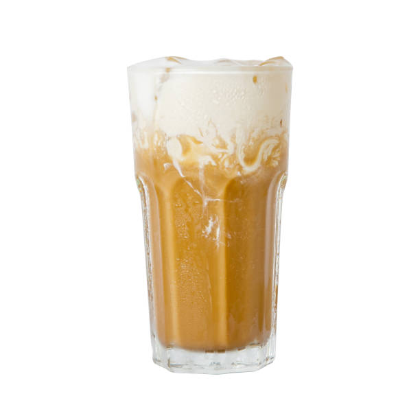 istock Iced coffee with milk froth on transparent cup isolated white background 1416459380