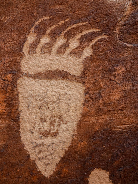 Ancient bear claw petroglyph. Fremont Culture, Utah. stock photo
