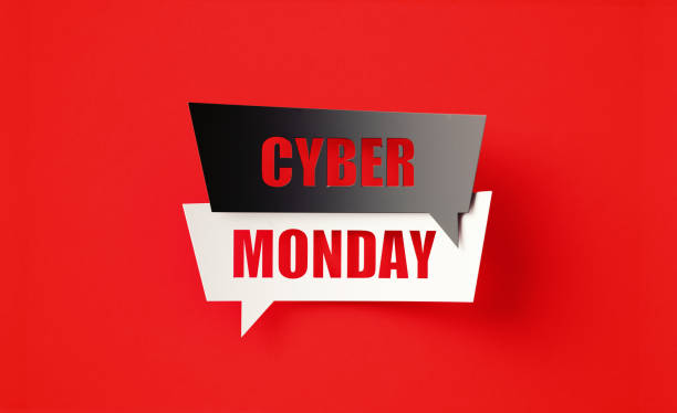 istock Cyber Monday Written Cut Out Black And White Speech Bubbles Sitting Over Red Background 1416463833