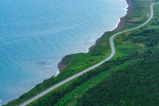 road along the hilly sea coast, view from above