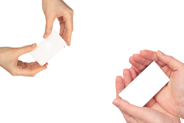 istock Empty card in woman hand  isolated on white background. 1416468076