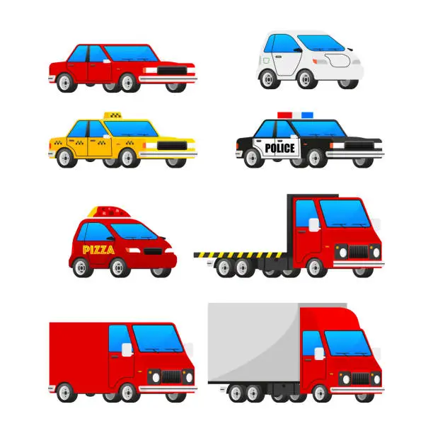 Vector illustration of Collection car for web design. Urban, city cars and vehicles transport.