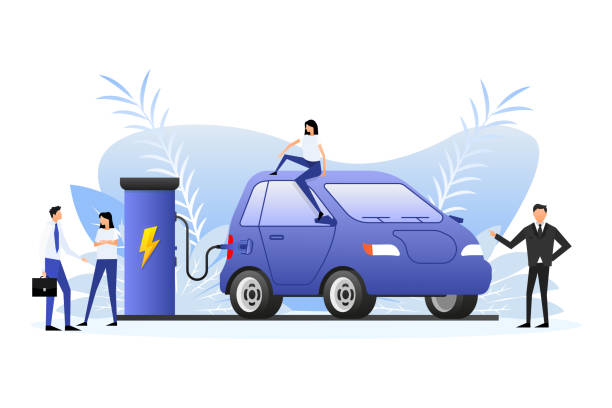 Electric vehicle charging. EV charging. Vector stock illustration Electric vehicle charging. EV charging. Vector stock illustration. phone charging station icon stock illustrations