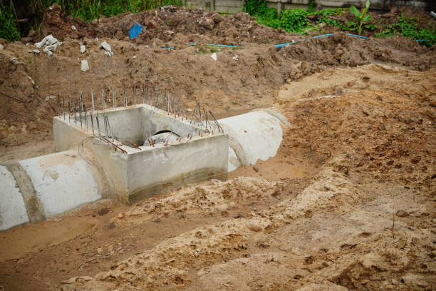 istock Concrete drainage pipe and manhole on construction site 1416472144