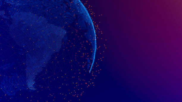 istock Dotted earth with a digital communication line. Global network connection around the globe. 1416475001