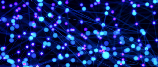 istock Abstract futuristic connecting dots and lines on dark blue background. Digital technology concept. Big data visualization. Digital dynamic wave of particles. 3D illustration. 1416475854