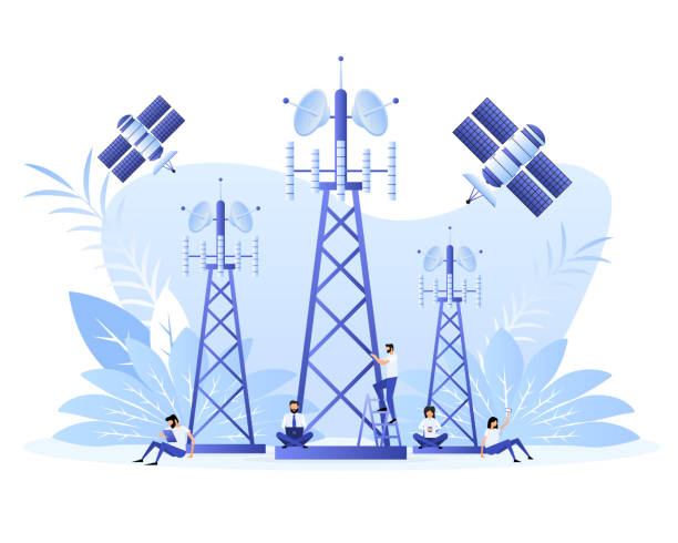 ilustrações de stock, clip art, desenhos animados e ícones de wireless network. high-speed mobile internet, signal, network. - communications tower isometric wireless technology mobile phone base station