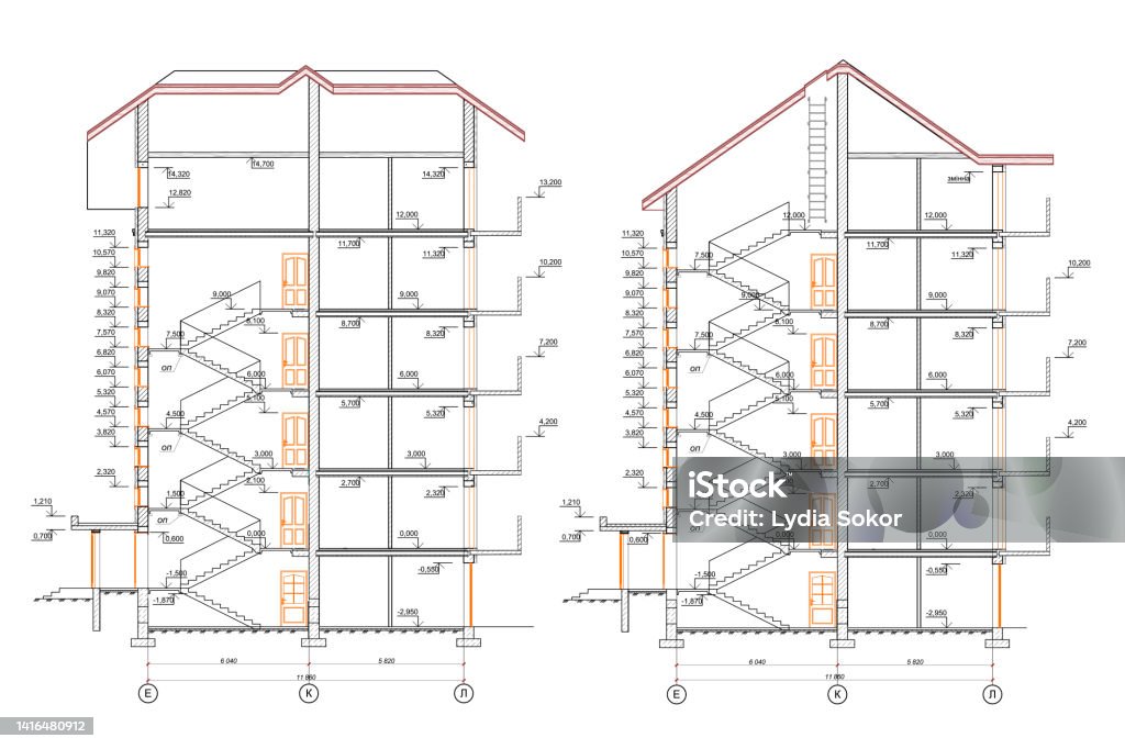 Multistory Building Detailed Architectural Technical Cross Section ...