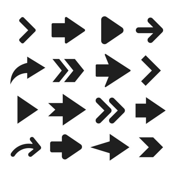 Arrows icons. Black vector arrows set Arrows icons. Black vector arrows set arrow bow and arrow stock illustrations