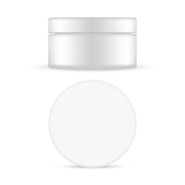 Plastic Cosmetic Jar with Circle Cap, Isolated on White Background Plastic Cosmetic Jar with Circle Cap, Isolated on White Background. Vector Illustration medicine bottle top view stock illustrations