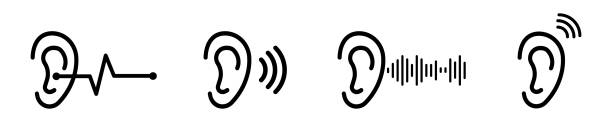 ilustrações, clipart, desenhos animados e ícones de conjunto de ícones vetoriais de ouvido. ouvir, ouvir símbolo. conceito médico. - orelha