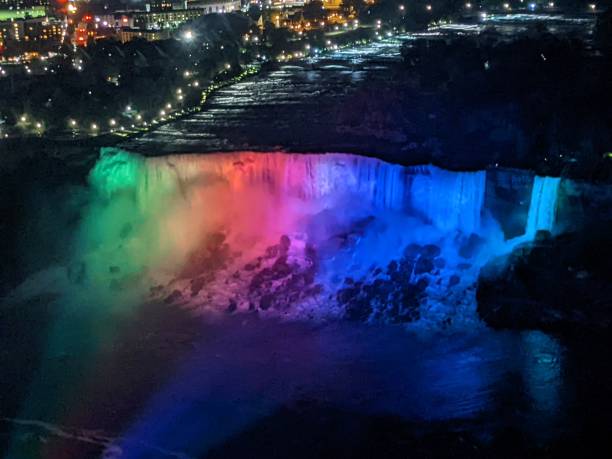 Aerial View Niagara Falls at Night stock photo