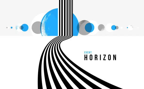 Vector illustration of 3D black and white lines in perspective with blue elements abstract vector background, linear perspective illustration op art, road to horizon.