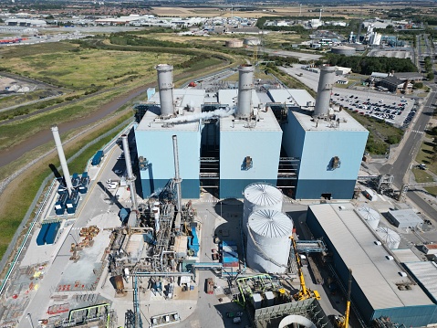 Aerial view of Saltend Power Station, Combined Cycle Gas Turbine, Saltend Chemicals Park, Kingston upon Hull England