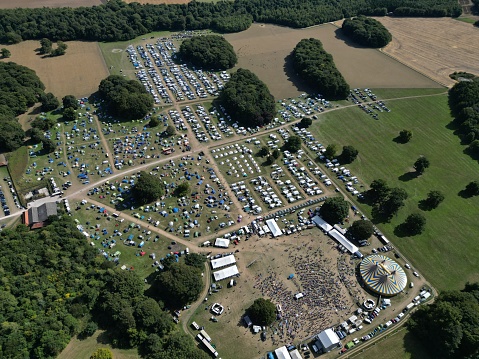 aerial view of trib fest music festival, sledmere house Yorkshire