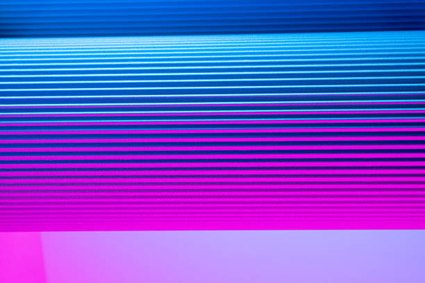 Neon hues over corrugated magenta and blue background.