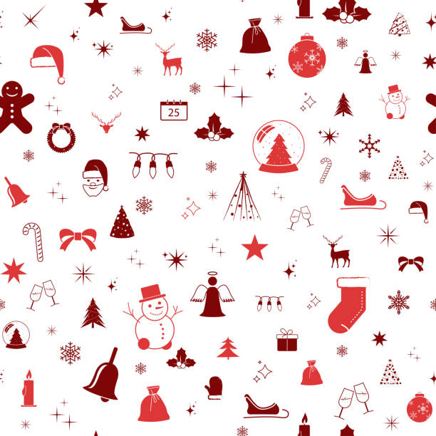 シームレスなパターン配置のクリスマスレッドアイコン - christmas candle wreath backgrounds点のイラスト素材／クリップアート素材／マンガ素材／アイコン素材