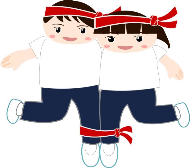 Men and women who do three-legged I created a graphic material of a man and a woman doing a tripod. hachimaki stock illustrations