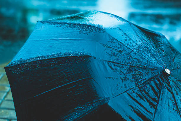 istock Black umbrella. Raindrops. Rain. Rainy weather 1416559978