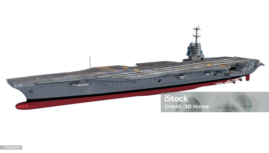 Aircraft Carrier military vessel 3D rendering on white background US Navy Stock Photo