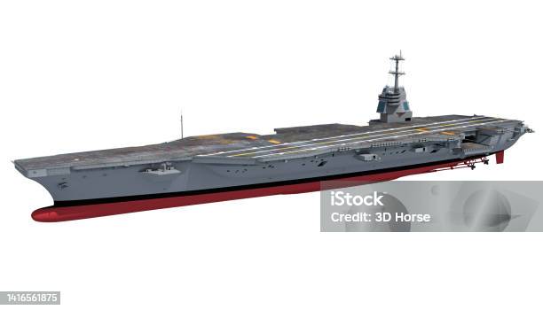 Aircraft Carrier Military Vessel 3d Rendering On White Background Stock Photo - Download Image Now