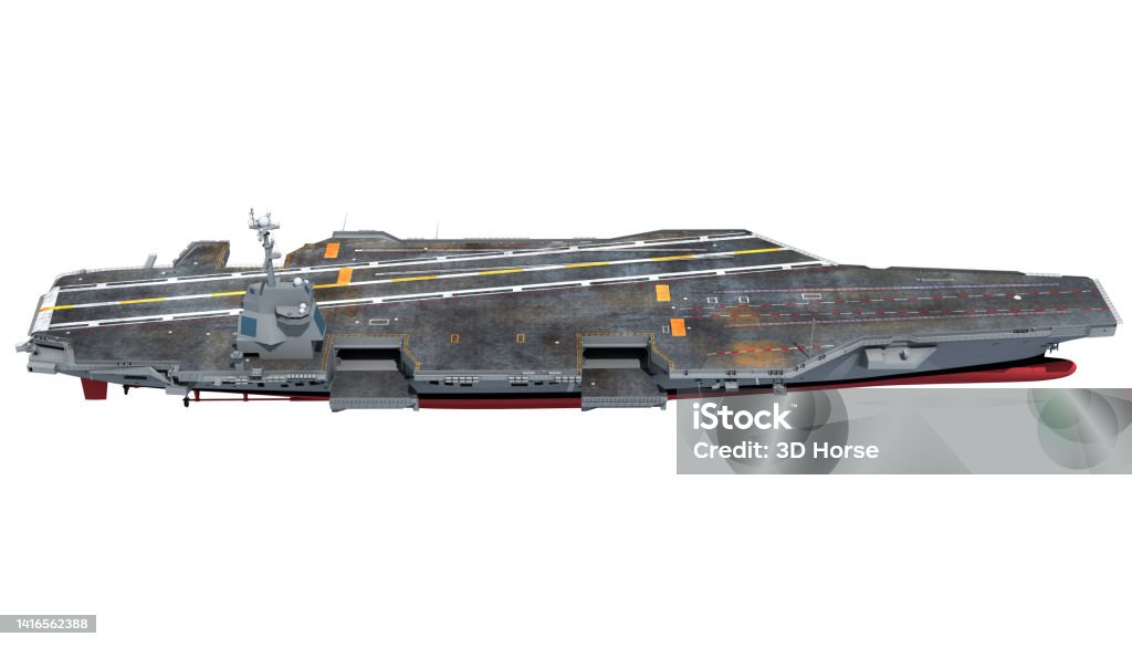 Aircraft Carrier military vessel 3D rendering on white background US Navy Stock Photo