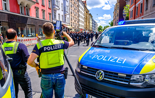 Munich, Germany - June 25: Police forces at a demonstration against the G7 meeting in Elmau in Munich on June 25, 2022