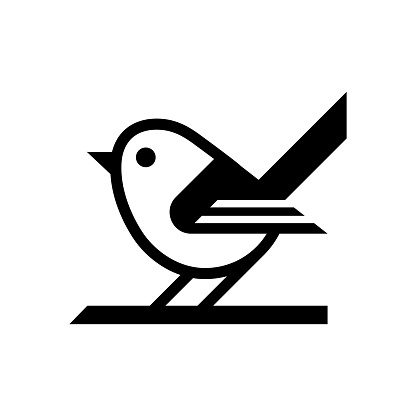 Simple cartoon bird icon. Minimal geometric logo design element, vector illustration.