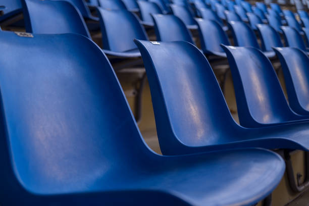 Stadium seats in blue color. Polypropylene, plastic seats in auditorium. polypropylene stock pictures, royalty-free photos & images