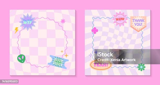 Vector Set Of Cute Fun Templates With Frames,patches,stickers In