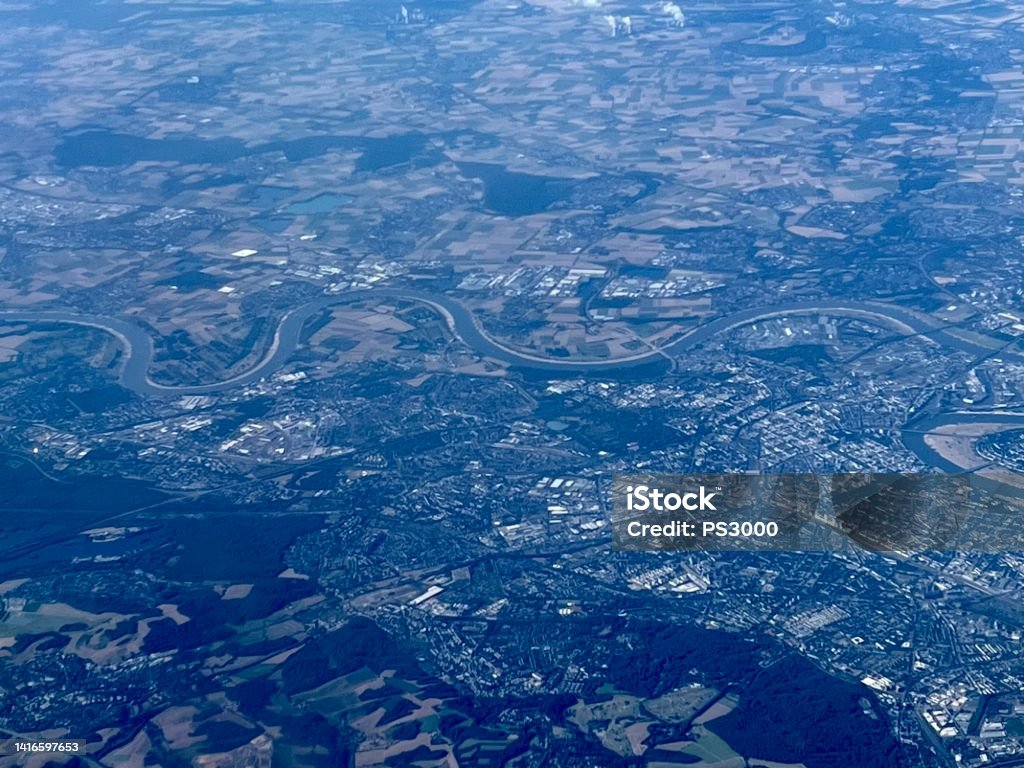 Aerial view of River Rhein, Germany Aerial View Stock Photo