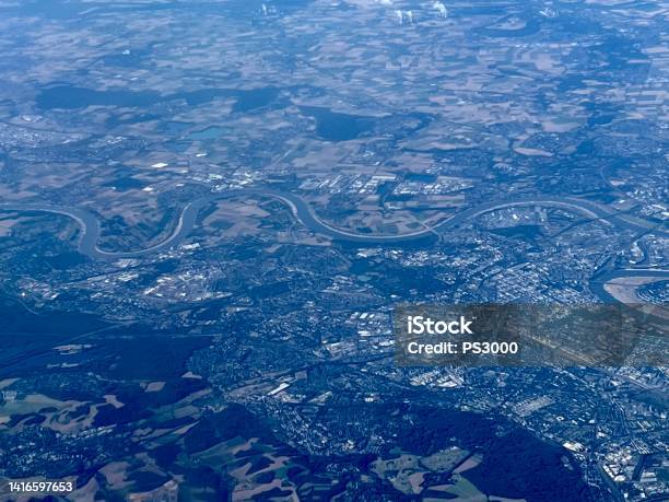 Aerial View Of River Rhein Germany Stock Photo - Download Image Now - Aerial View, Wiesbaden, Above
