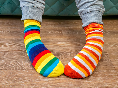Strange Socks Day. Lonely Sock Day. The social problem of bullying. Strange socks as a symbol of Down syndrome.