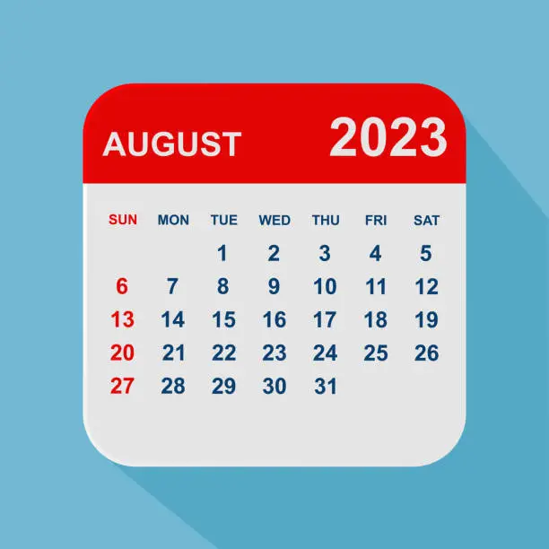 Vector illustration of August 2023 Calendar Leaf. Week starts on Sunday. Business vector illustration