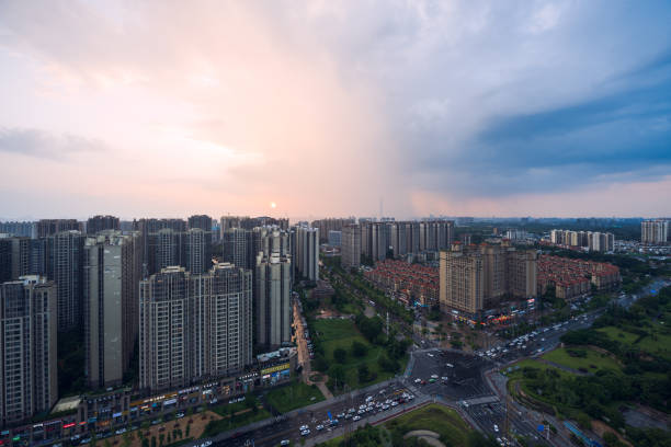 istock Modern architecture at dusk on rainy days 1416616955