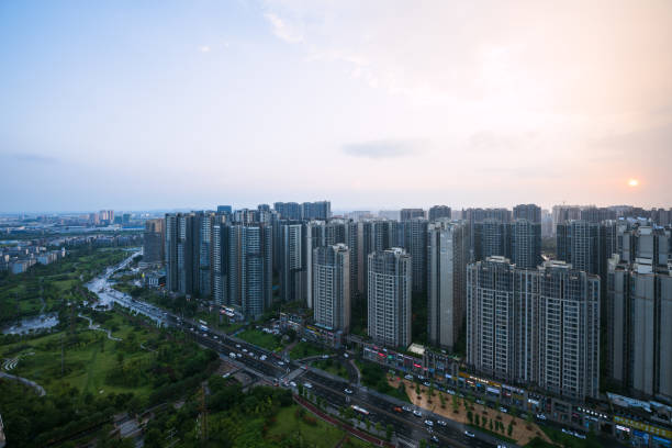 istock Modern architecture at dusk on rainy days 1416621727