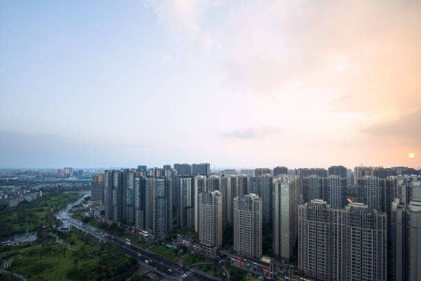 istock Modern architecture at dusk on rainy days 1416621732